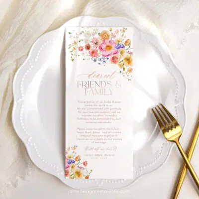Floral Thank You Napkin Note Printable Template A034