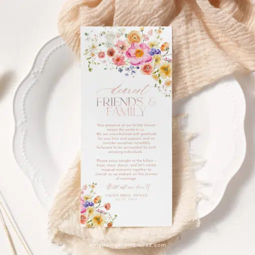 Floral Thank You Napkin Note Printable Template A034