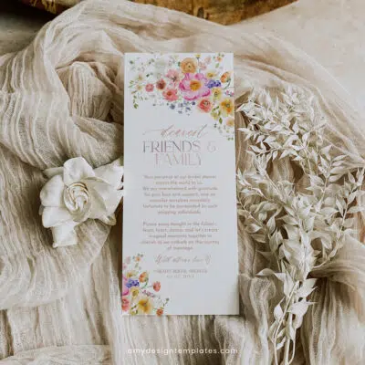 Floral Thank You Napkin Note Printable Template A034
