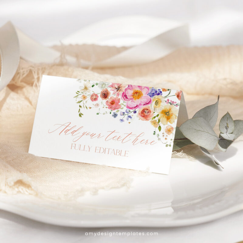 Custom Table Signs Template, Editable Bright Colorful Personalized Sign Printable Download Bright Colorful Place Card Template A034
