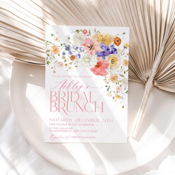 Vibrant Floral Bridal Brunch Invitation Template | Watercolor Shower Invitation