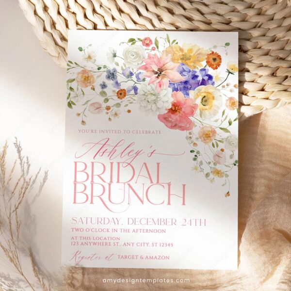Vibrant Floral Bridal Brunch Invitation Template | Watercolor Shower Invitation
