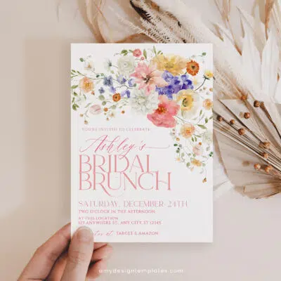 Bright & Colorful Bridal Brunch Invitation, Editable Wildflower Bridal Shower Brunch Template