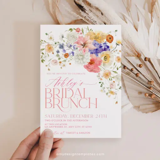 Bright & Colorful Bridal Brunch Invitation, Editable Wildflower Bridal Shower Brunch Template