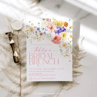 Bright & Colorful Bridal Brunch Invitation, Editable Wildflower Bridal Shower Brunch Template