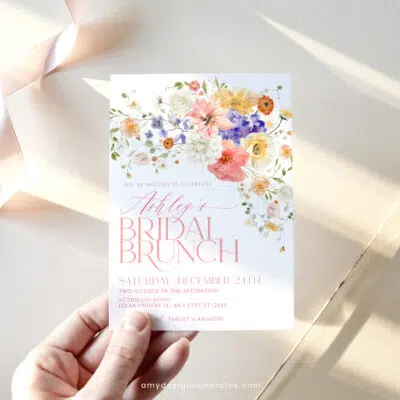 Bright & Colorful Bridal Brunch Invitation, Editable Wildflower Bridal Shower Brunch Template