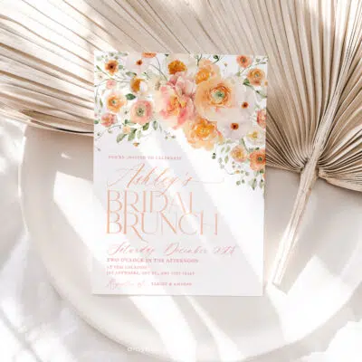 Peachy Bridal Brunch Invitation, Floral Garden Wildflower Bridal Shower Editable Template
