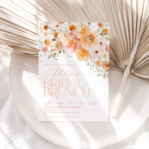 Peachy Bridal Brunch Invitation, Floral Garden Wildflower Bridal Shower Editable Template