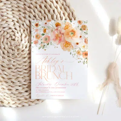 Peachy Bridal Brunch Invitation, Floral Garden Wildflower Bridal Shower Editable Template