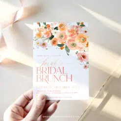 Citrus Bridal Brunch Invitation, Peachy Orange Floral Bridal Shower Brunch Editable Template