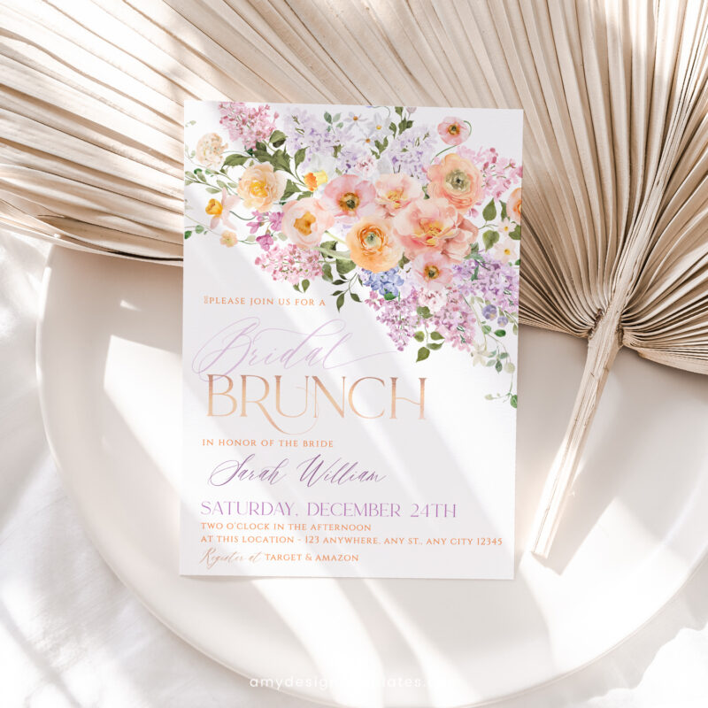 Spring Floral Bridal Brunch Invitation, Colorful Floral Garden Bridal Shower Editable Template