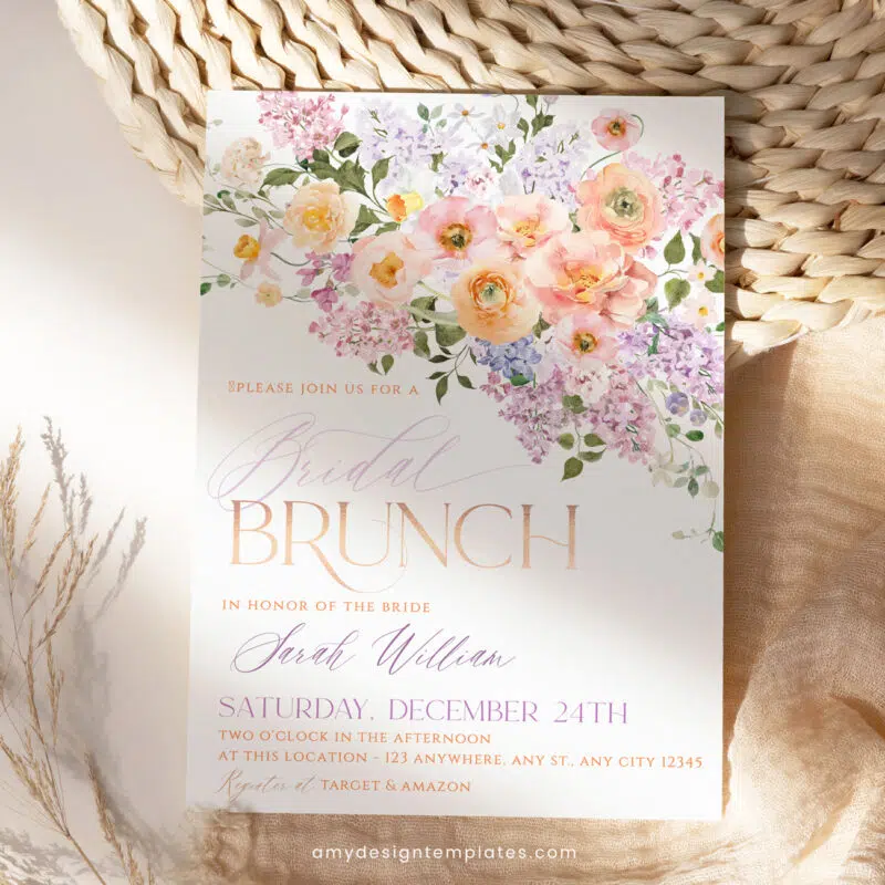 Spring Floral Bridal Brunch Invitation, Colorful Floral Garden Bridal Shower Editable Template