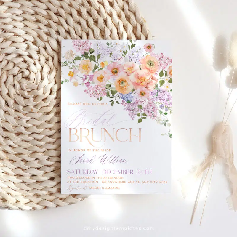 Spring Floral Bridal Brunch Invitation, Colorful Floral Garden Bridal Shower Editable Template