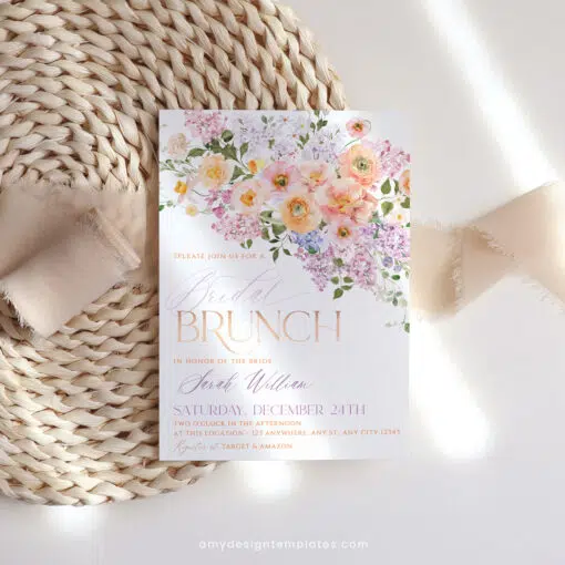 Spring Floral Bridal Brunch Invitation, Colorful Floral Garden Bridal Shower Editable Template