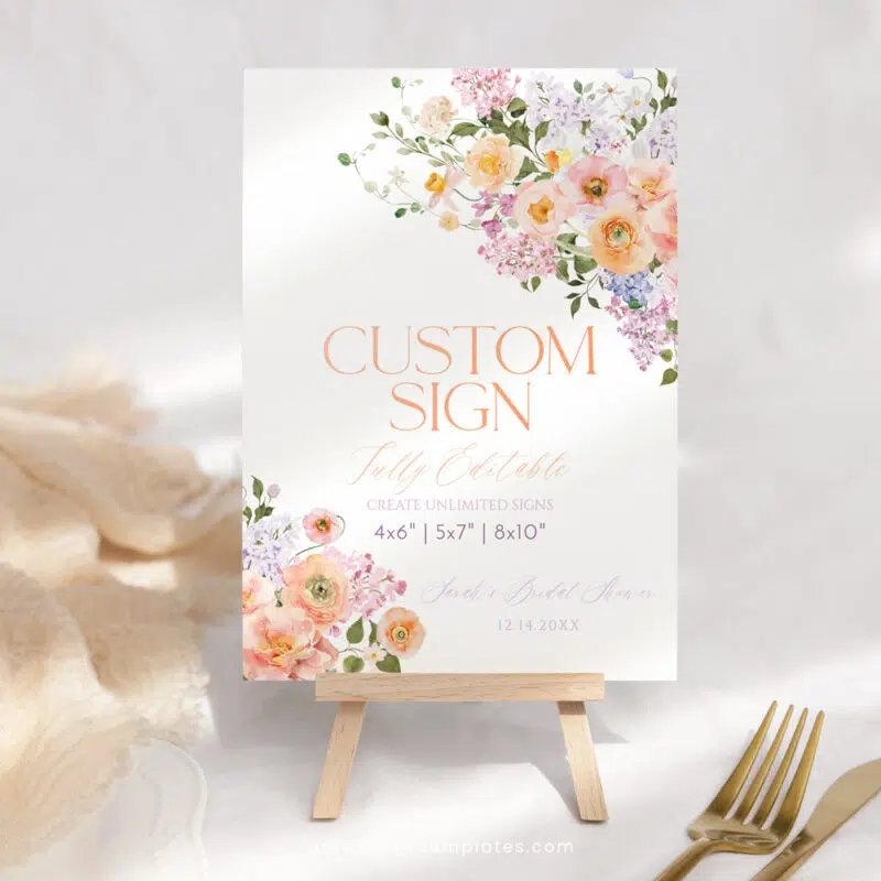 Custom Sign Template – Editable Purple Peach Floral