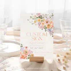 Custom Sign Template – Editable Purple Peach Floral