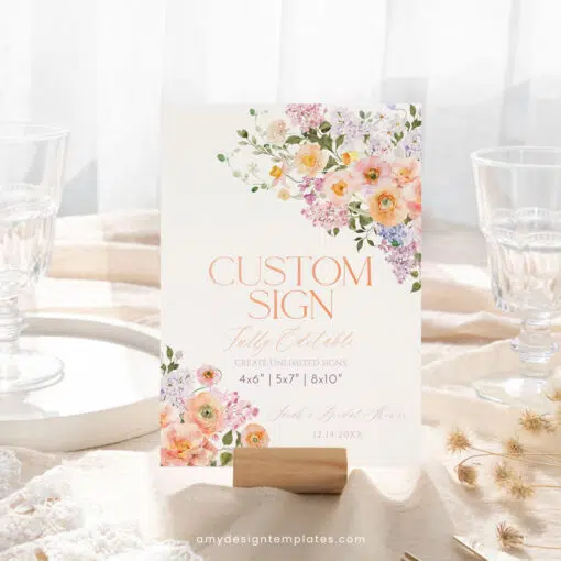 Custom Sign Template – Editable Purple Peach Floral