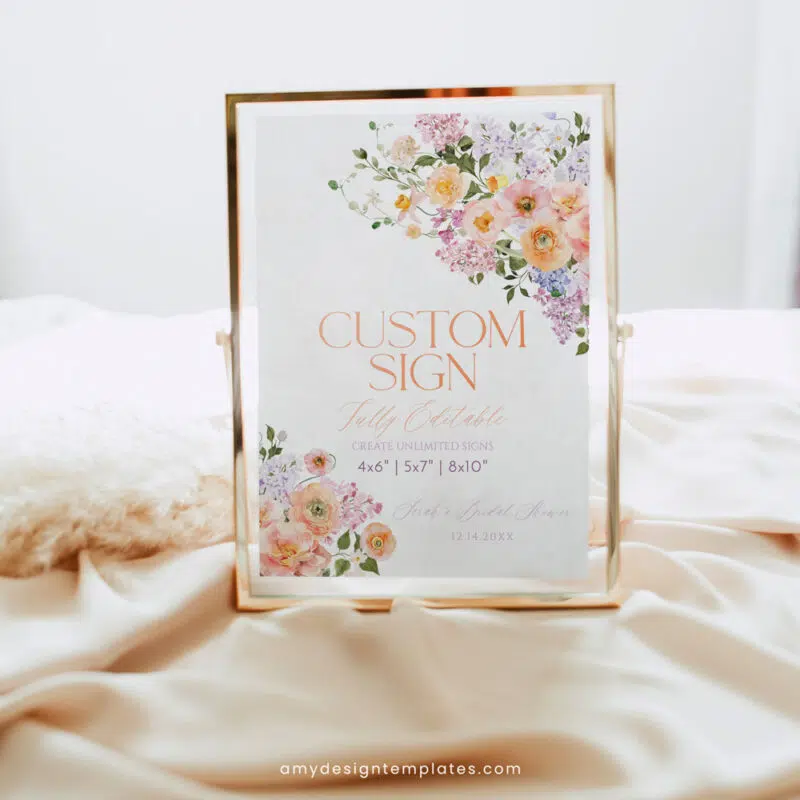 Custom Sign Template – Editable Purple Peach Floral