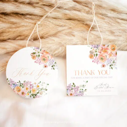 Peach Purple Wedding Favor Tags Printable