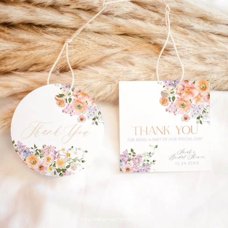 Peach Purple Wedding Favor Tags Printable