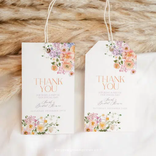 Peach Purple Wedding Favor Tags Printable