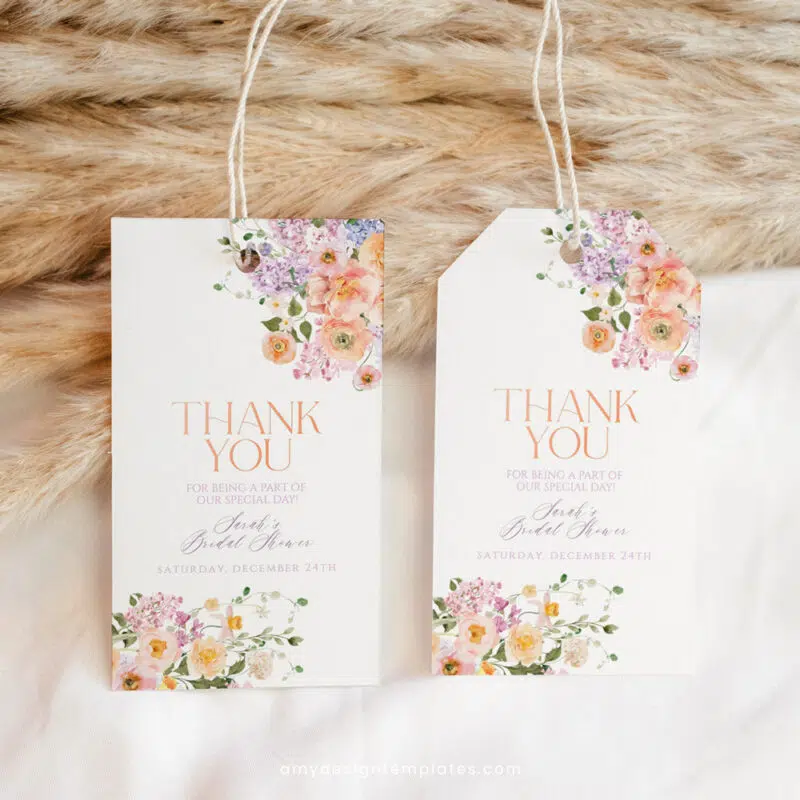 Peach Purple Wedding Favor Tags Printable