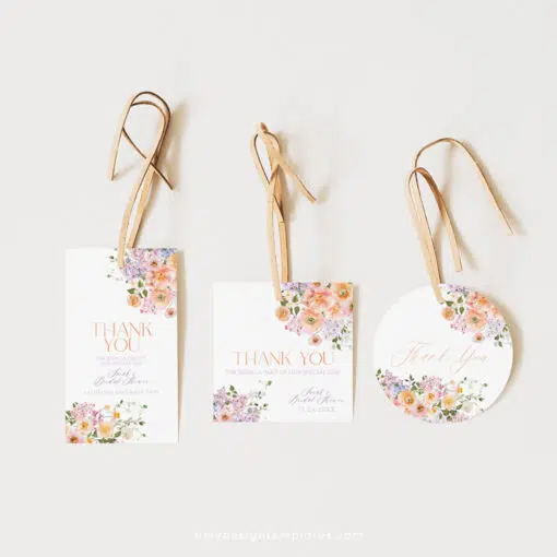 Peach Purple Wedding Favor Tags Printable