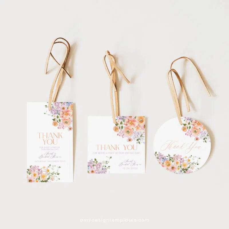 Peach Purple Wedding Favor Tags Printable