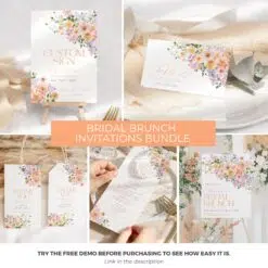 Peach Purple Bridal Brunch Invitation Template Bundle