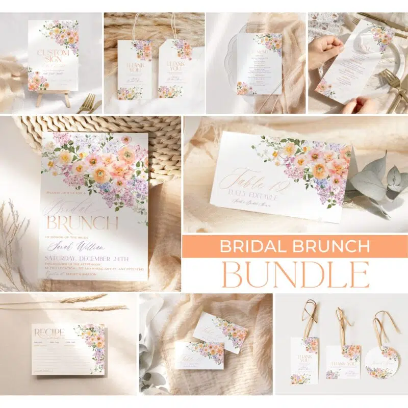 Peach Purple Bridal Brunch Invitation Template Bundle