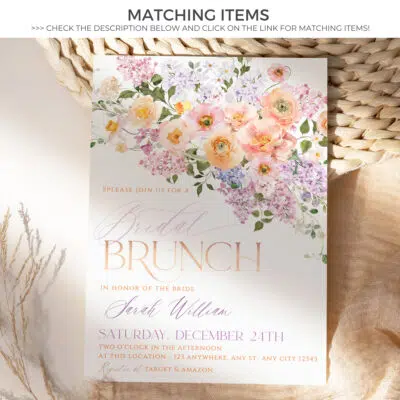 Peach Purple Bridal Brunch Invitation Template Bundle