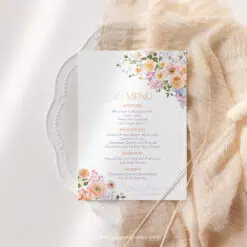 Bright Colorful Bridal Shower Brunch Menu Template – Peach Purple Floral A038