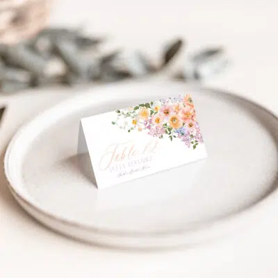 Bright Colorful Bridal Shower Brunch Menu Template – Peach Purple Floral A038