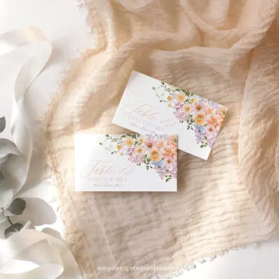 Bright Colorful Bridal Shower Brunch Menu Template – Peach Purple Floral A038