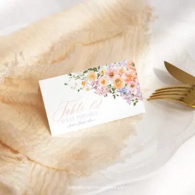 Bright Colorful Bridal Shower Brunch Menu Template – Peach Purple Floral A038