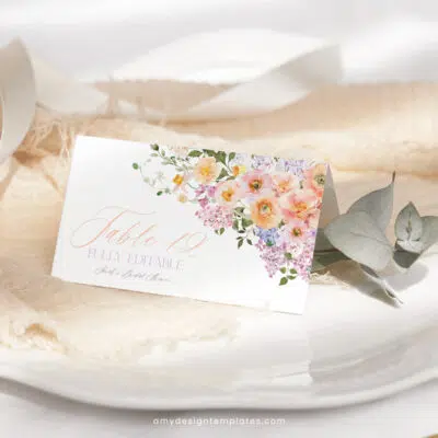 Bright Colorful Bridal Shower Brunch Menu Template – Peach Purple Floral A038