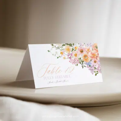 Bright Colorful Bridal Shower Brunch Menu Template – Peach Purple Floral A038