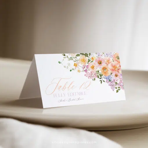 Bright Colorful Bridal Shower Brunch Menu Template – Peach Purple Floral A038