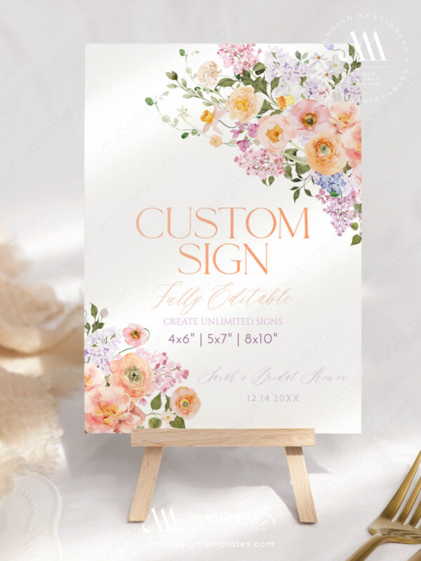 Purple Peach Floral Custom Sign Template | Personalized Sign Printable Editable