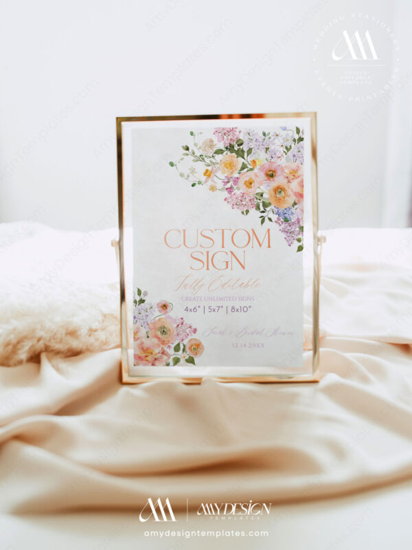Purple Peach Floral Custom Sign Template | Personalized Sign Printable Editable