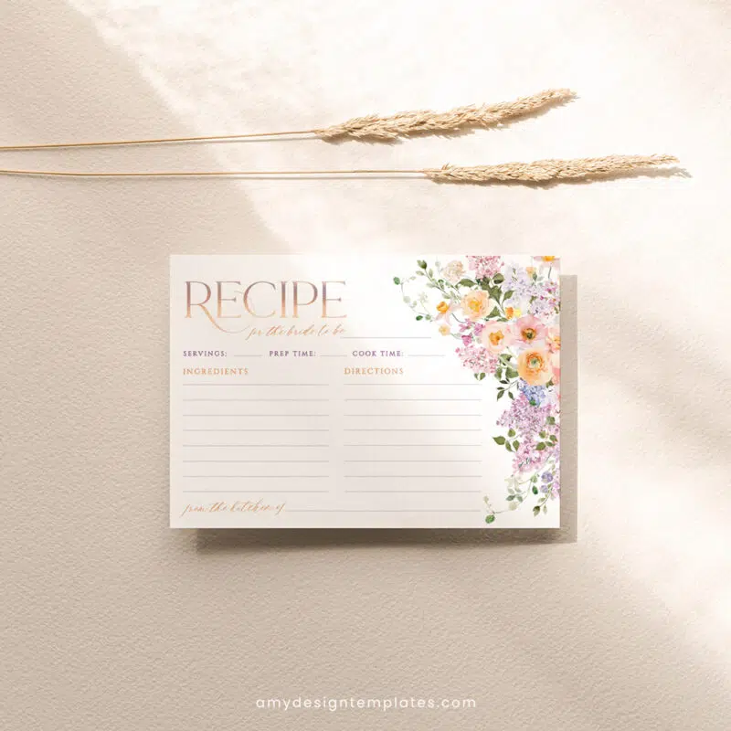 Editable Recipe Card Template – Floral Bridal Shower Brunch A038