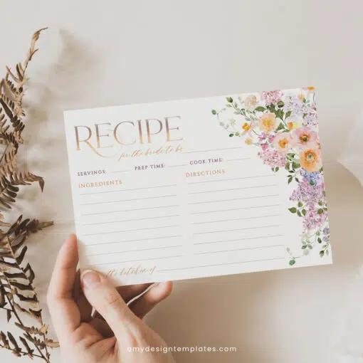 Editable Recipe Card Template – Floral Bridal Shower Brunch