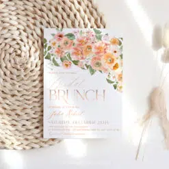 Peach Bridal Brunch Invitation, Orange Floral Bridal Shower Editable Template