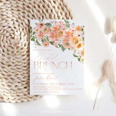 Peach Bridal Brunch Invitation, Orange Floral Bridal Shower Editable Template