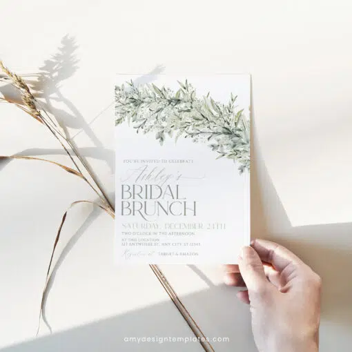 Greenery Bridal Brunch Invitation, Elegant Sage Green Bridal Shower Editable Template