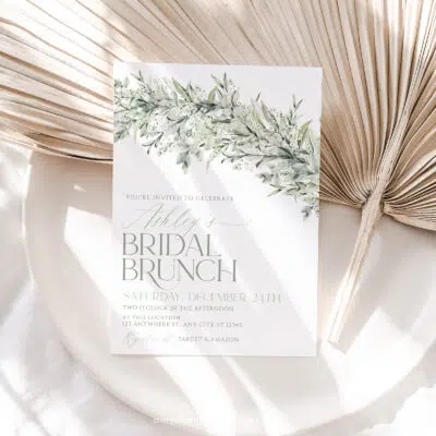 Greenery Bridal Brunch Invitation, Elegant Sage Green Bridal Shower Editable Template