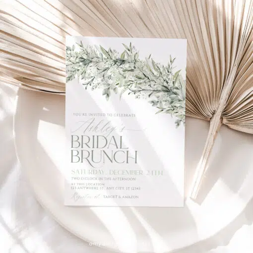 Greenery Bridal Brunch Invitation, Elegant Sage Green Bridal Shower Editable Template
