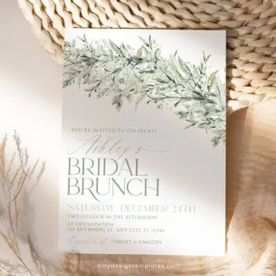 Greenery Bridal Brunch Invitation, Elegant Sage Green Bridal Shower Editable Template