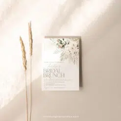 Boho Greenery Bridal Brunch Invitation, Green Pampas Bridal Shower Editable Template