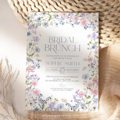 Bright Wildflower Bridal Brunch Invitation, Pastel Floral Bridal Shower Editable Template